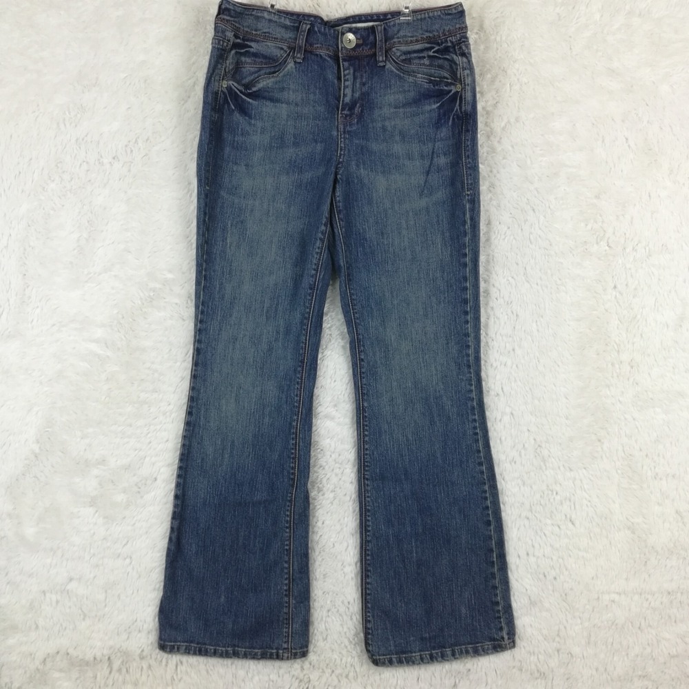 DKNY Womens Jeans Soho Flare Denim Blue Distressed Medium Wash Mid Rise 8